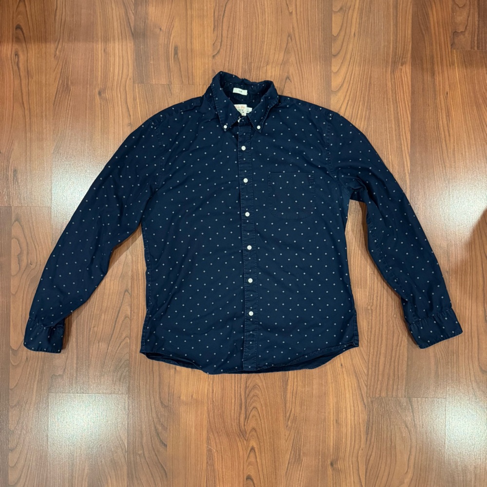 J. Crew Dark Blue Patterned Button Down Shirt size Large Slim